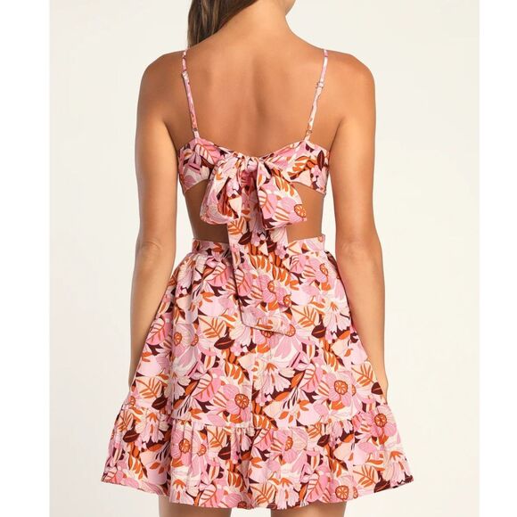 Lulus Tickled Pretty Pink Floral Dress Size S Feminine Summer Boho Resort Flowy - Picture 2 of 8